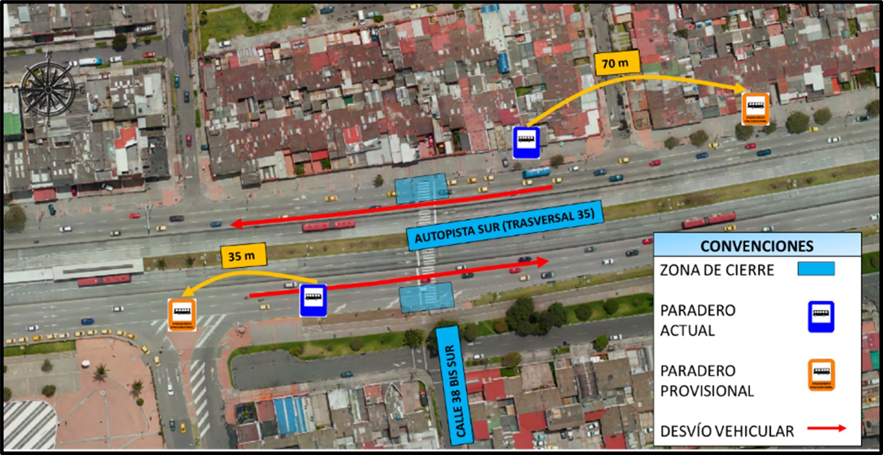 Movilidad: Cierre de dos carriles en la Autopista sur con calle 38 bis