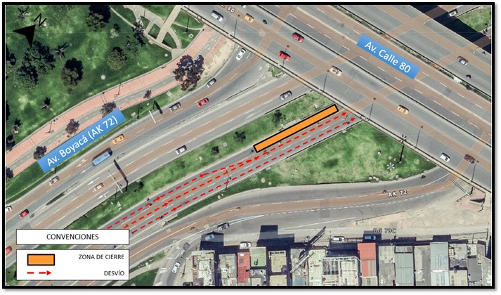 Movilidad en Bogotá cierre de un carril en av. Boyacá con av. calle 80