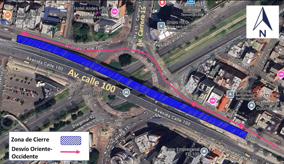 Movilidad Bogotá cierre en puente vehicular calle 100 con carrera 15