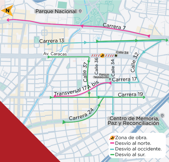 Obras de la Línea 1 del Metro de Bogotá en la calle 36 con av. Caracas