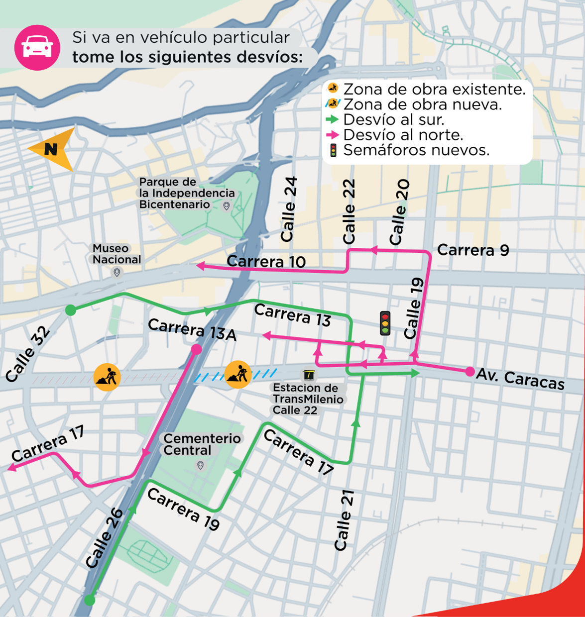 Obras Línea 1 del Metro Bogotá en avenida Caracas entre calles 24 y 26