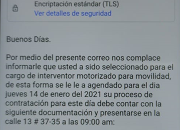 Mensaje de correo electrónico falso