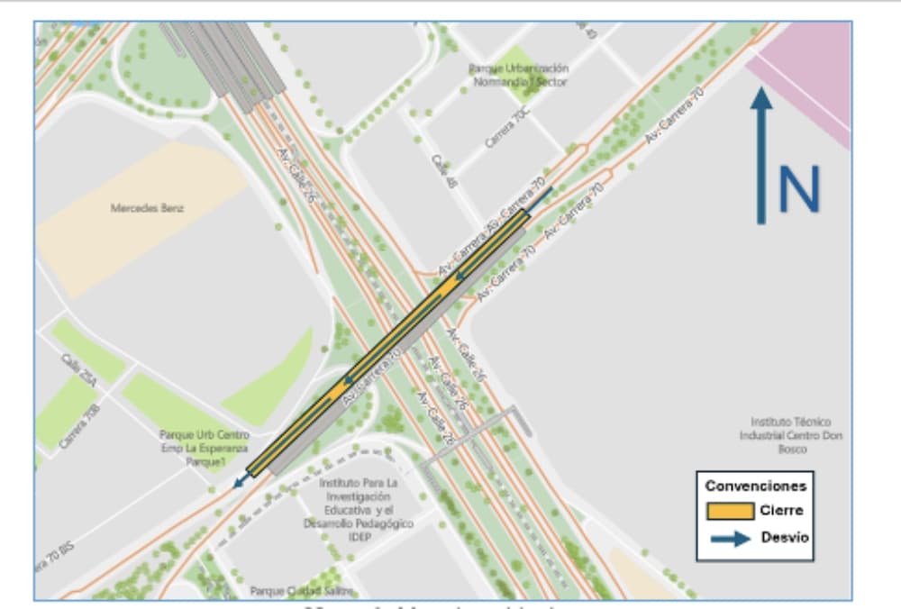 Movilidad en Bogotá cierre en carrera 70 con calle 26 por obras 2025 mapa 2