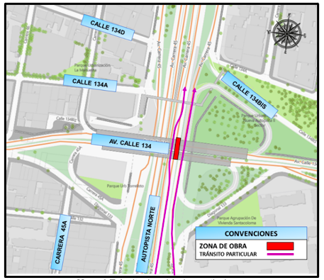 Movilidad en Bogotá cierres en autopista Norte con calle 134 por obras Mapa 2