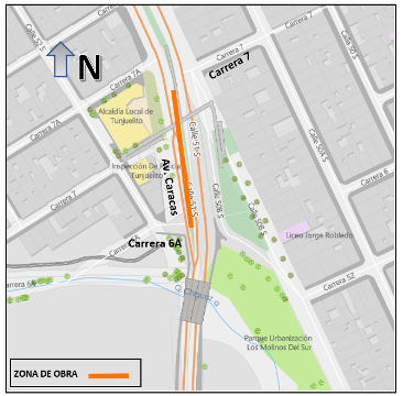 Movilidad en Bogotá cierres en la avenida Caracas sector Molinos mapa 2