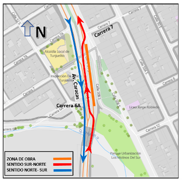 Movilidad en Bogotá cierres en la avenida Caracas sector Molinos mapa 3