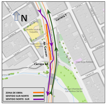 Movilidad en Bogotá cierres en la avenida Caracas sector Molinos mapa 4