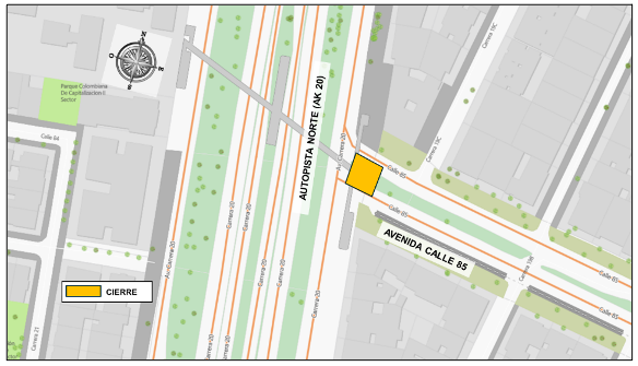 Movilidad en Bogotá_ cierre carriles en calle 85 con autopista Norte - mapa 1