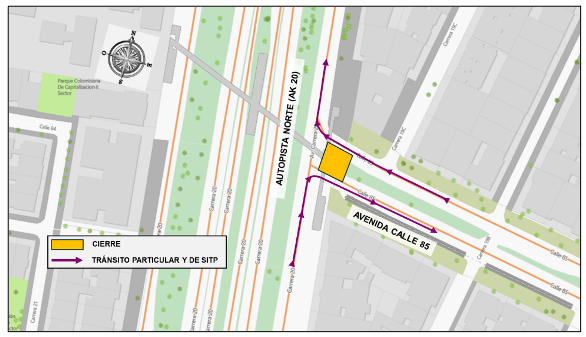 Movilidad en Bogotá_ cierre carriles en calle 85 con autopista Norte - mapa 2