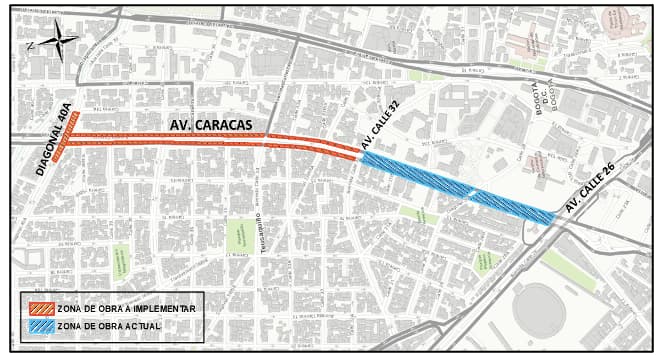 Movilidad en Bogotá_ cierre por obras en avenida Caracas con calle 32 mapa 1