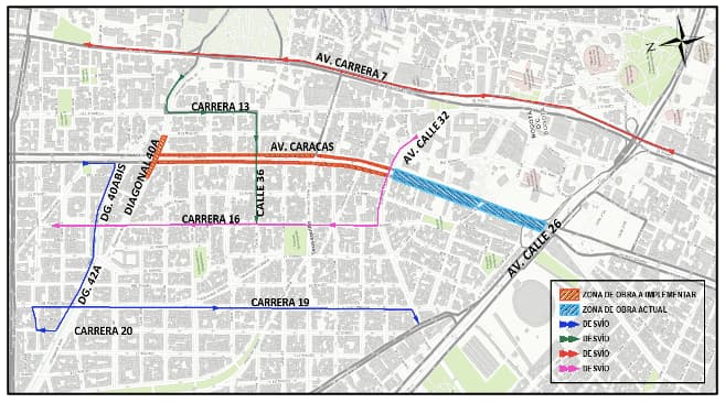 Movilidad en Bogotá_ cierre por obras en avenida Caracas con calle 32 mapa 2