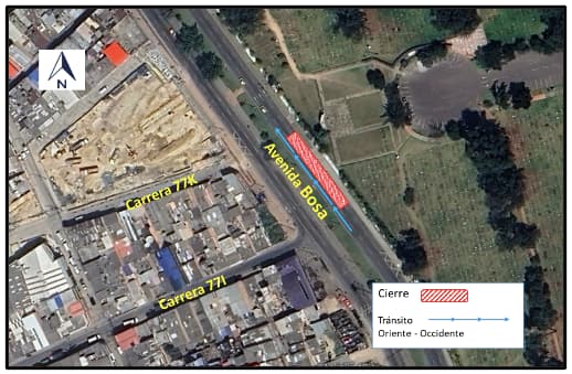 Movilidad en Bogotá_ por obras hay cierre en avenida Bosa entre carreras 77i y 77k mapa 2