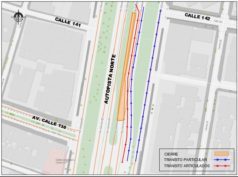 Cierre de la calzada exclusiva de la Autonorte entre calles 138 y 142