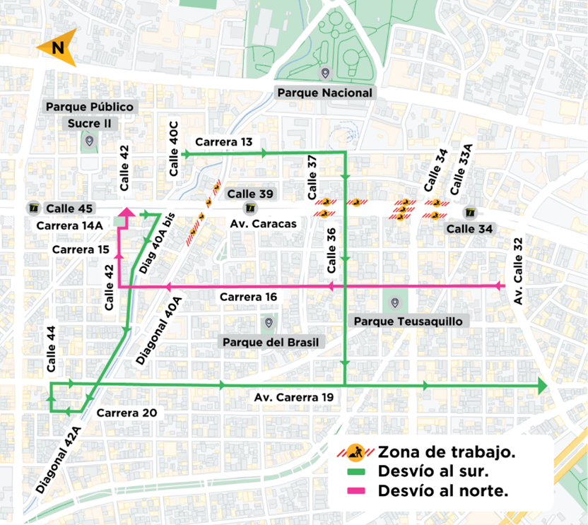 Obras Metro de Bogotá cierre en la av. Caracas entre calles 32 y 40a