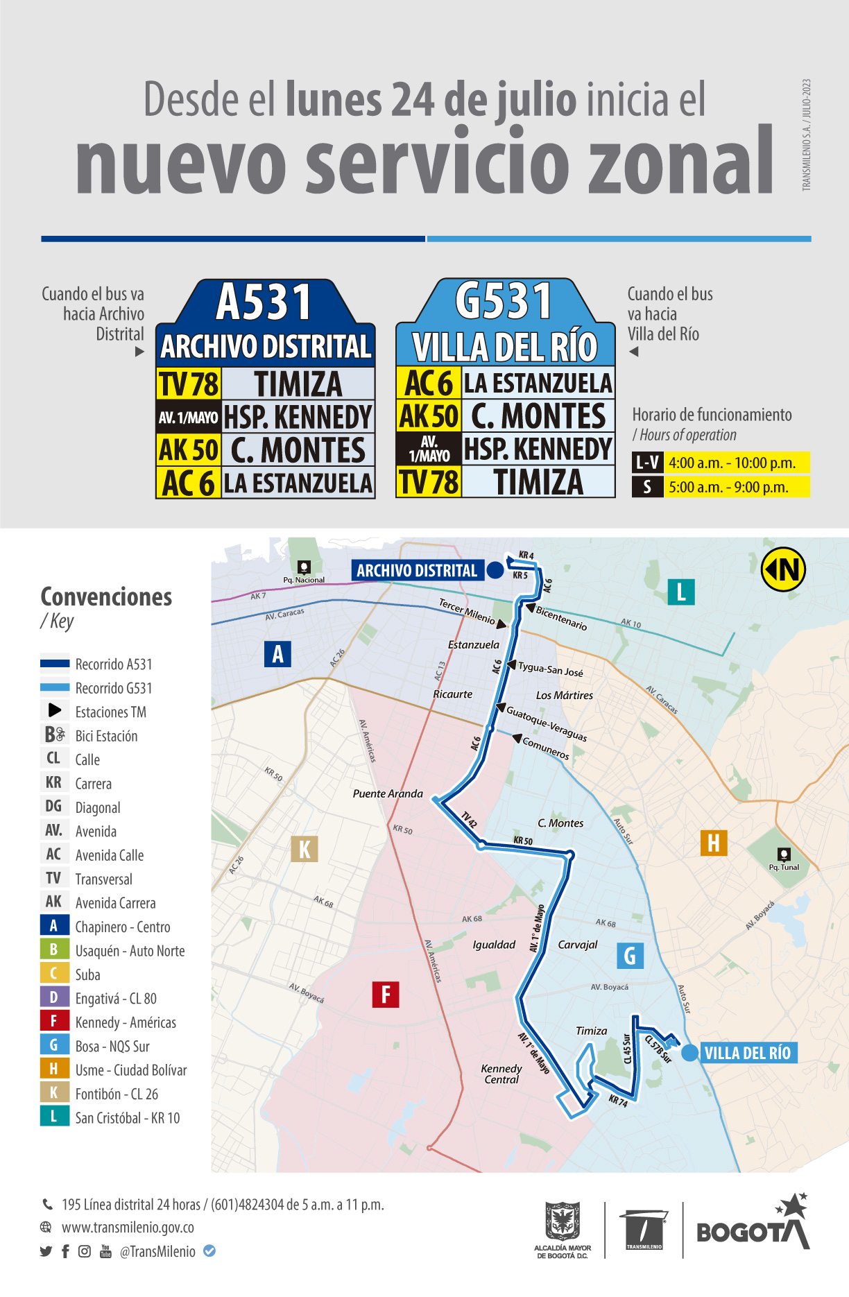 TransMilenio: Ruta zonal A531 Archivo Distrital-G531 Villa del Río 