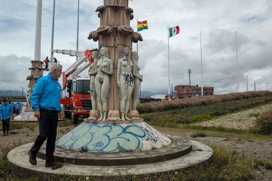 Trabajos de restauración en el Monumento a las Banderas - Foto: Comunicaciones Alcaldía Bogotá / Andrés Sandoval