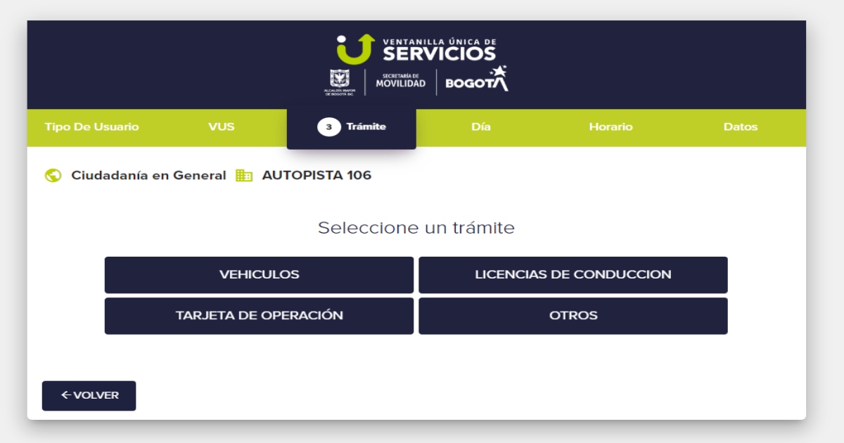 Pasos para agendar en la Ventanilla Única de Servicios de Movilidad