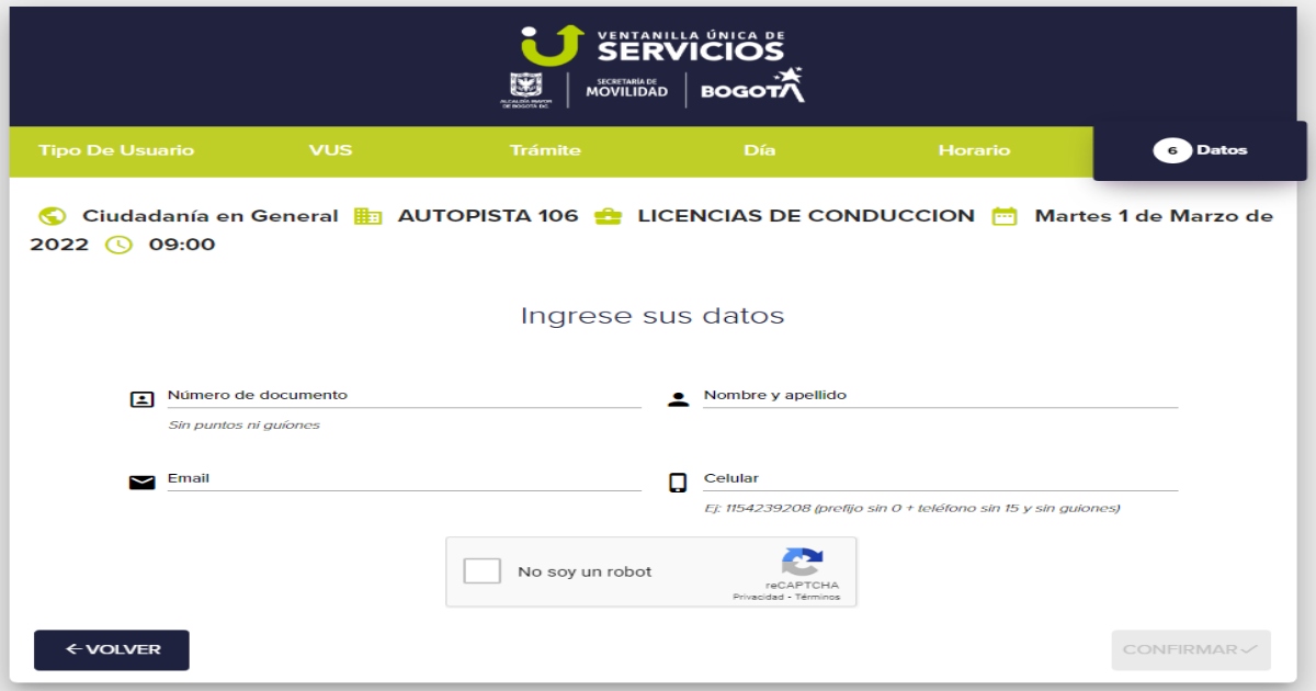 Pasos para agendar en la Ventanilla Única de Servicios de Movilidad