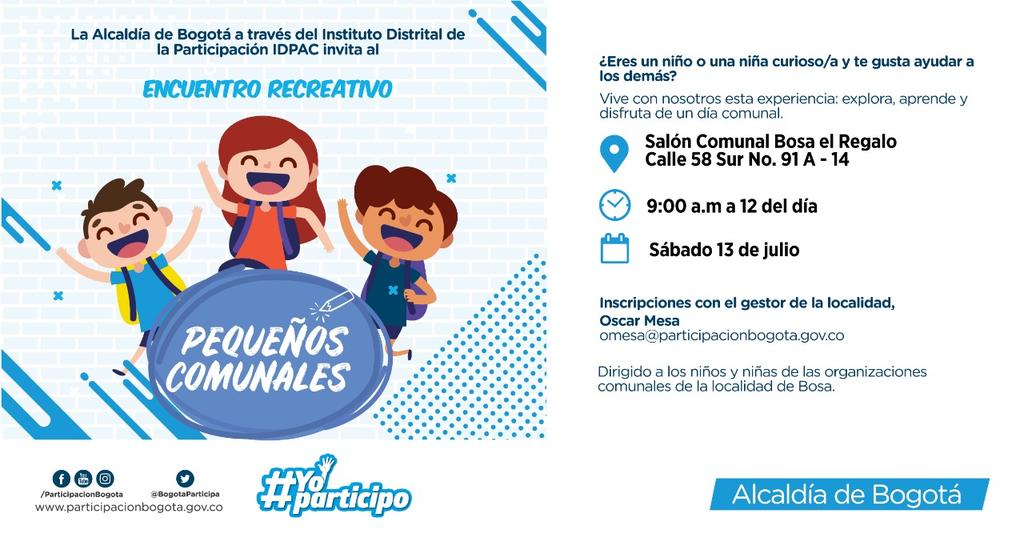 invitación pequeños comunales en la localidad de Bosa el sábado 12 de julio de 2019 