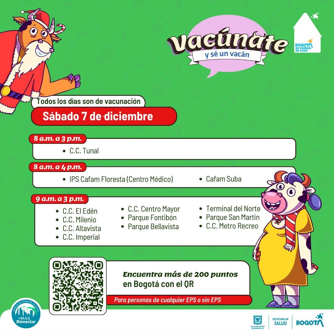 Puntos de vacunación gratuitos en Bogotá hoy sábado 7 de diciembre de 2024