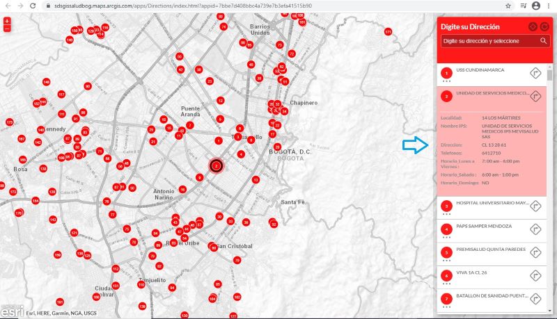 Imagen del mapa de puntos de vacunación.