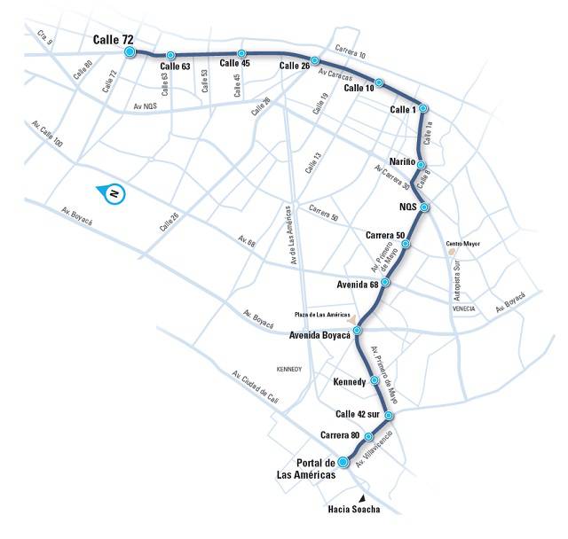 Mapa recorrido primera líena Metro de Bogotá