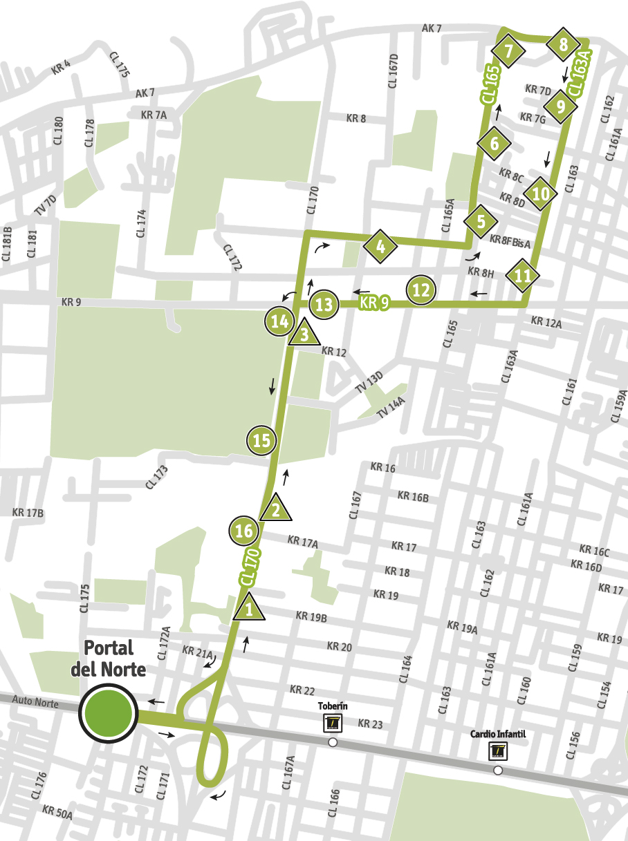 Recorrido de la ruta alimentadora de TransMilenio 2-5 San Cristóbal