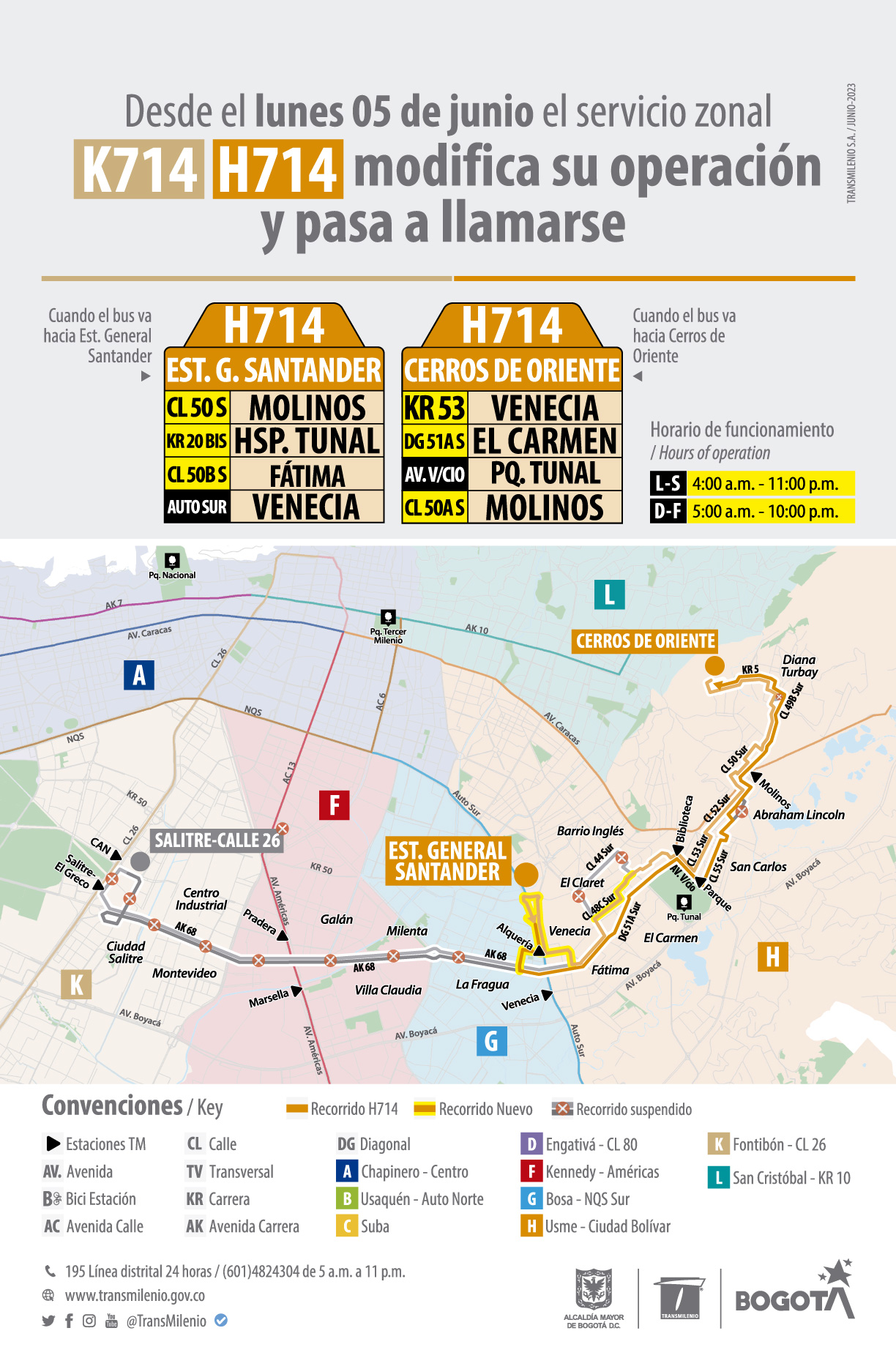 La ruta zonal K714 - H714 modifica su recorrido y cambia su nombre