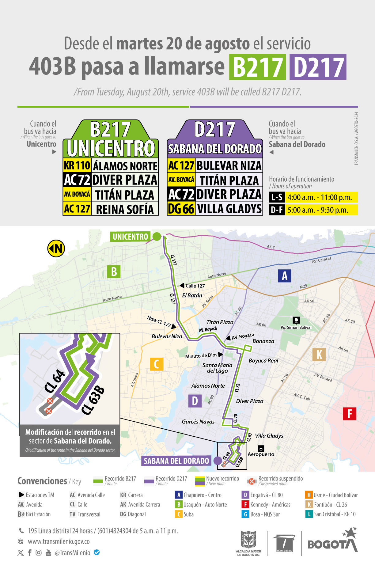 Bogotá ruta 403B cambió nombre a B217 Unicentro-D217 Sabana del Dorado