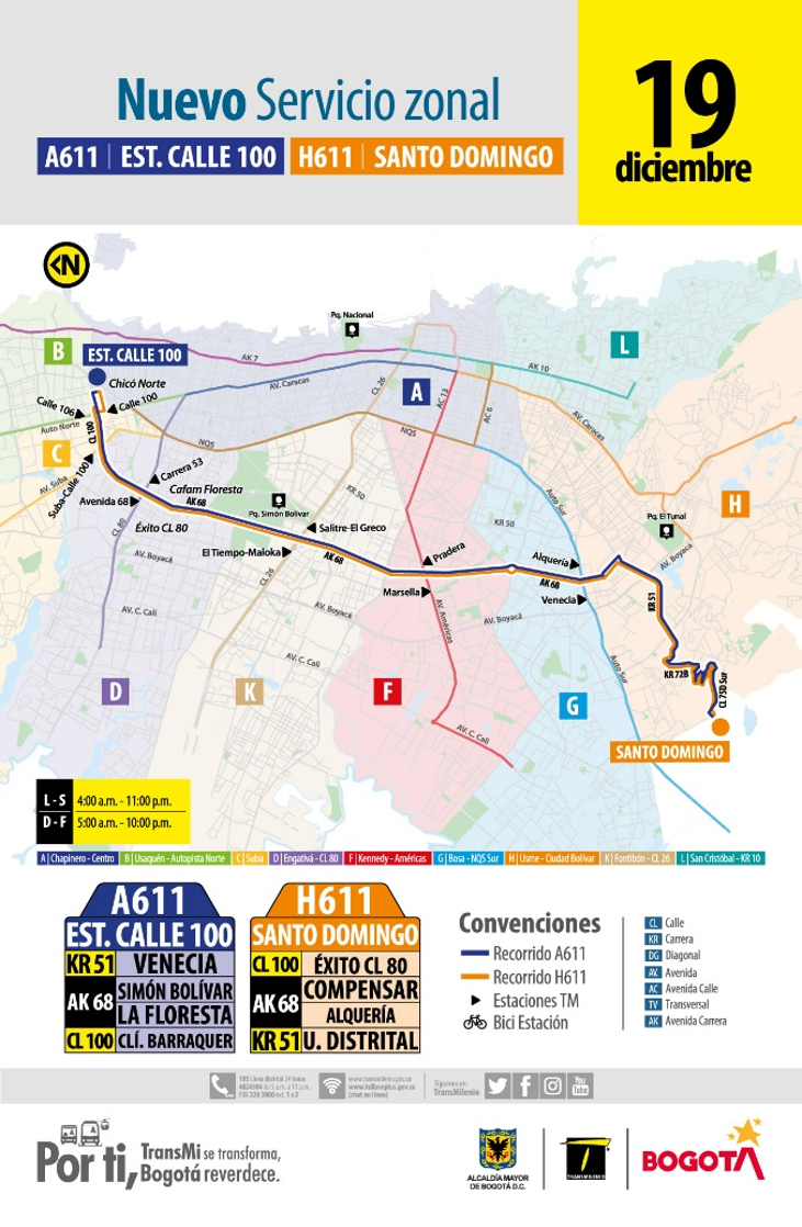 Rutas A611 Y H611. Foto: Transmilenio 