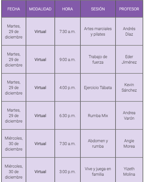 Programación Recreovía en casa 