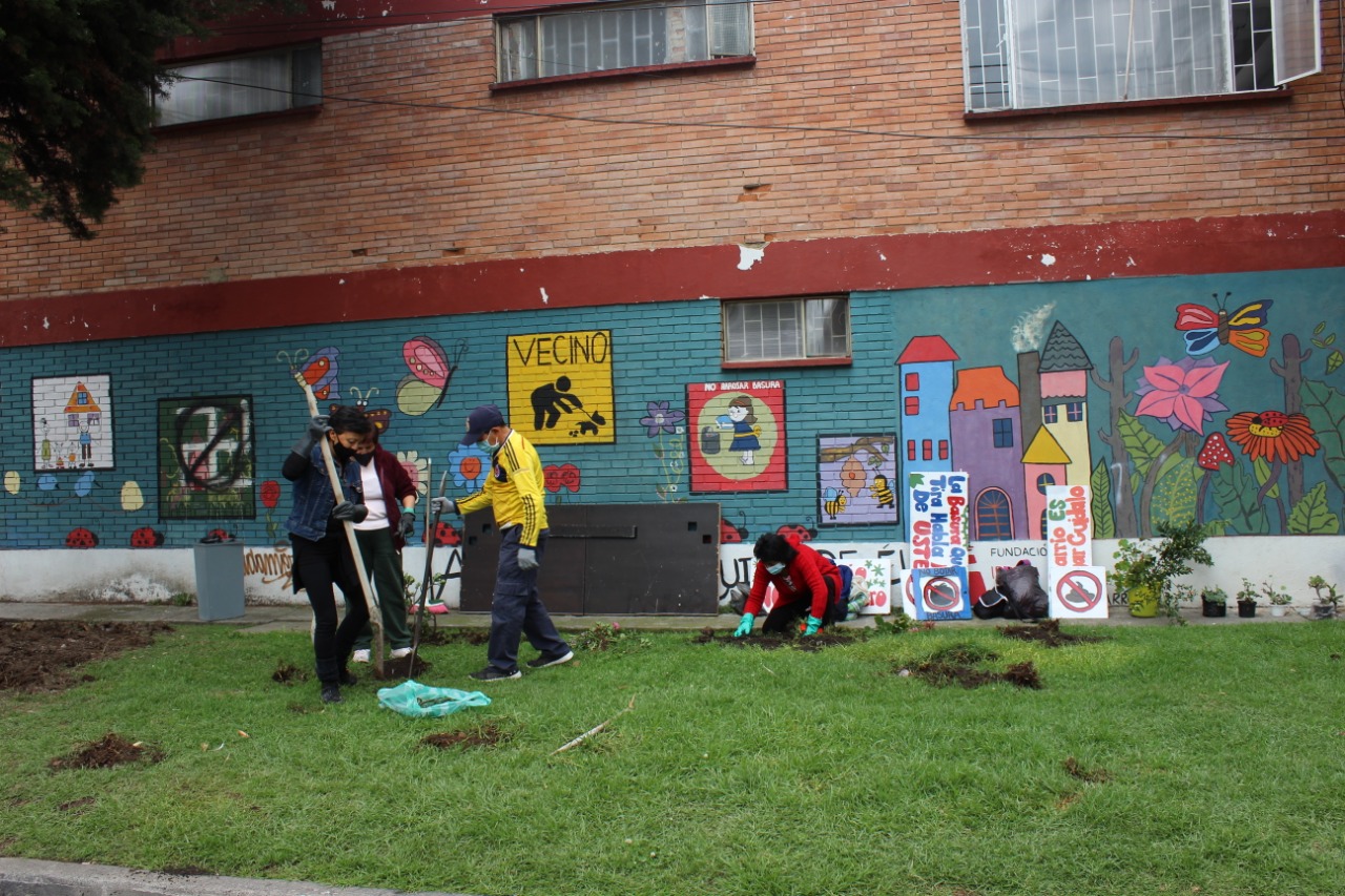 Siembra de plantas en el barrio Verbenal. FOTO: Prensa Alcaldía Usaquén