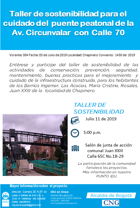 taller de sostenibilidad el proximo 11 de julio en la localidad de Chapinero 