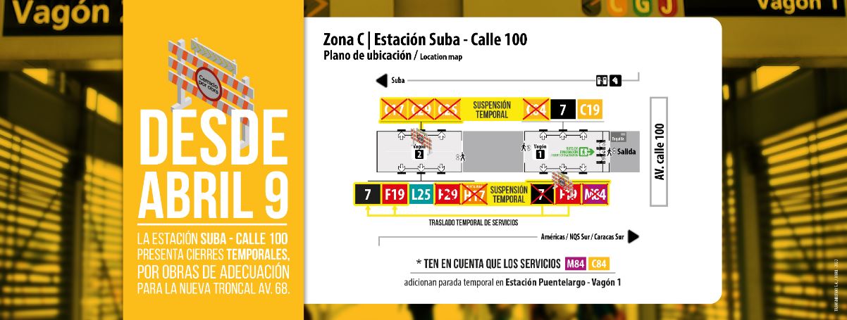 Cierres y novedades en la estación de TransMilenio de Suba - Calle 100