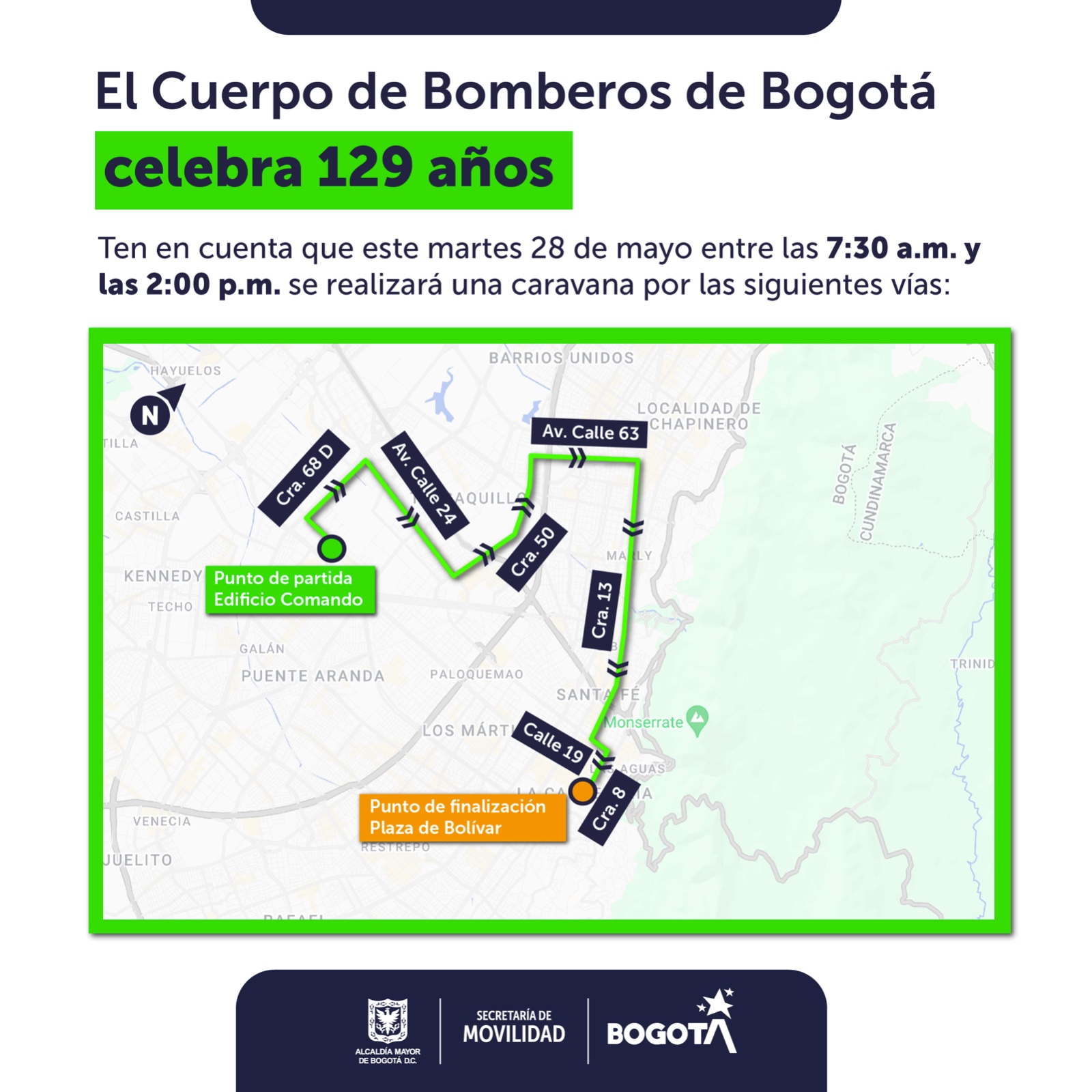 Sec Movilidad acompañará recorrido conmemoración 129 años de Bomberos