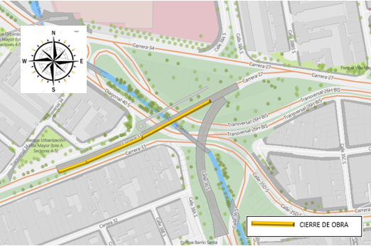 Cierre en puente vehicular de av. carrera 33 entre calles 36 y 41 sur