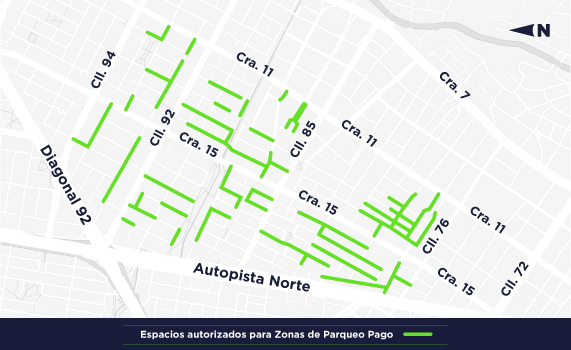 Mapa de las zonas de parqueo pago