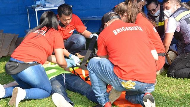 Cuatro brigadistas prestando primeros auxilios 