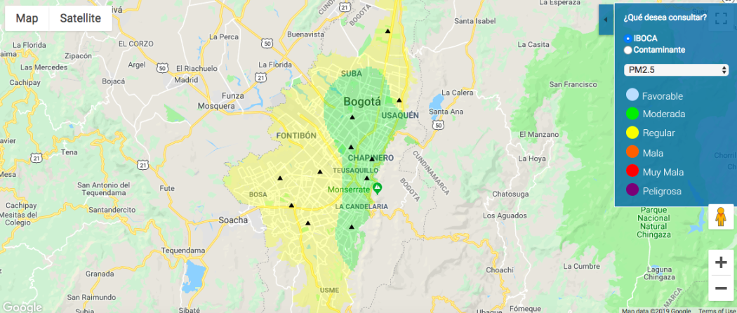 El mapa se actualiza cada hora.