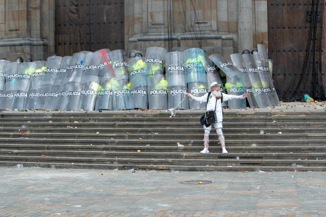 Imagen que muestra al palomo blanco en medio de los enfrentamientos