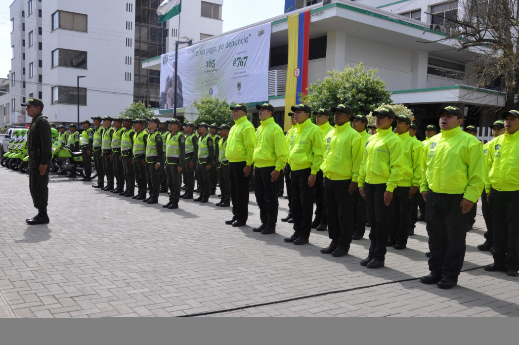 Un grupo de policías formados diligentemente 