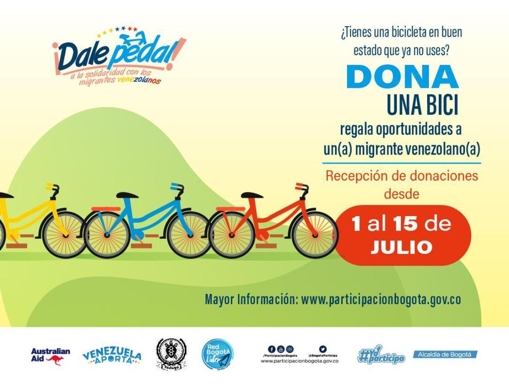 Volante informativo campaña Dona una Bici para migrantes venezolanos en Bogotá 