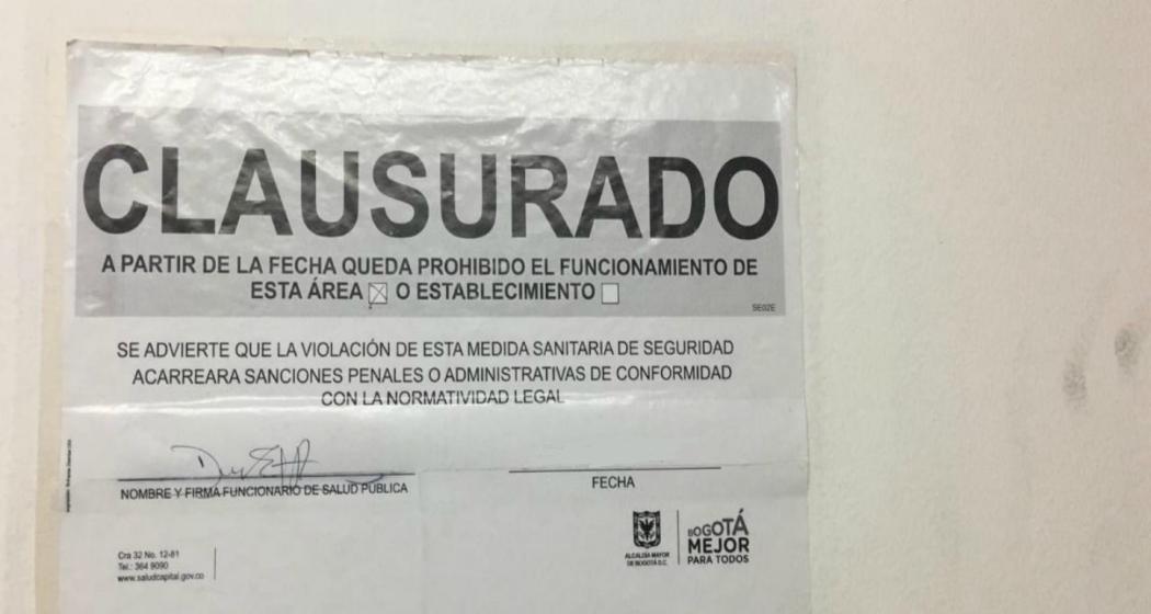 Imagen de un documento que dice clausurado