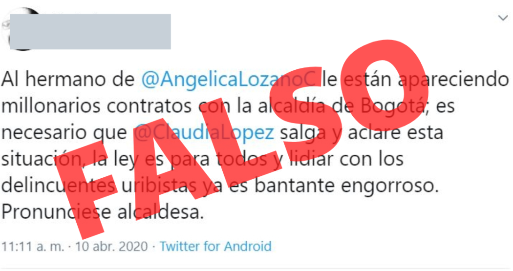 Falso: hermano de Angélica Lozano NO contrata con la Alcaldía de Bogotá