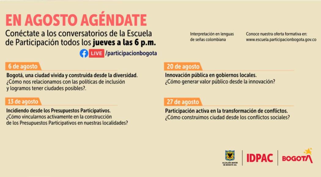 Agenda de la Escuela de Participación de IDPAC.