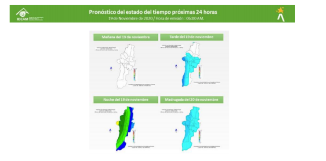 Pronóstico de lluvia para el 19 de noviembre de 2020