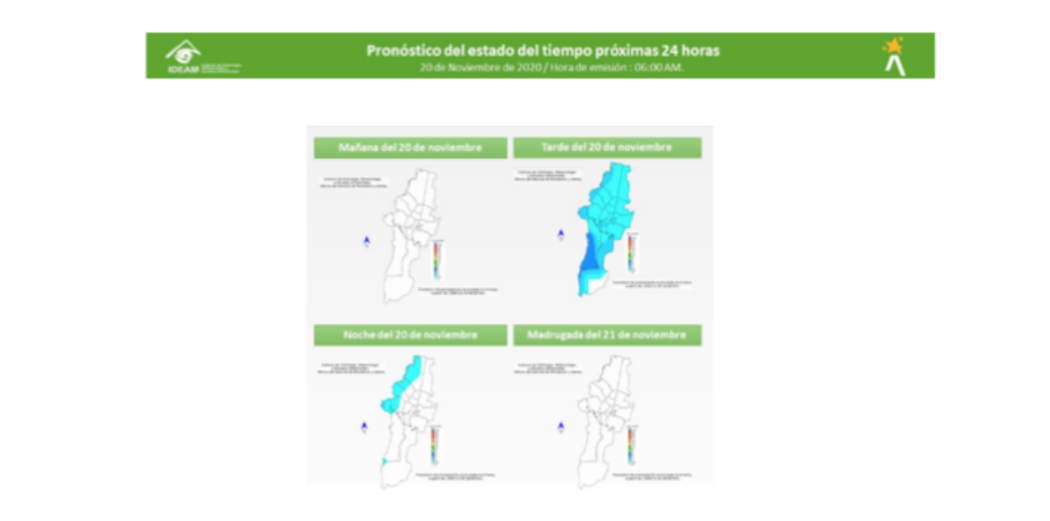 Pronóstico de lluvia para el 20 de noviembre de 2020