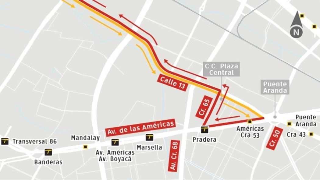 Trazado del recorrido habitual de rutas intermunicipales de corta distancia por la av. calle 13