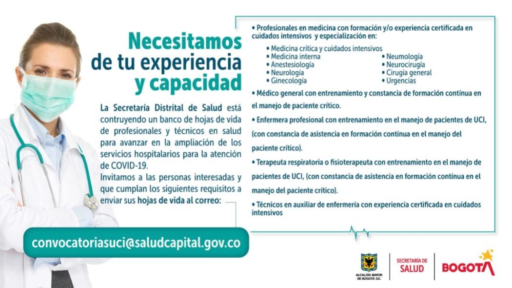 Gráfica con la convocatoria de profesionales de la salud que se requieren