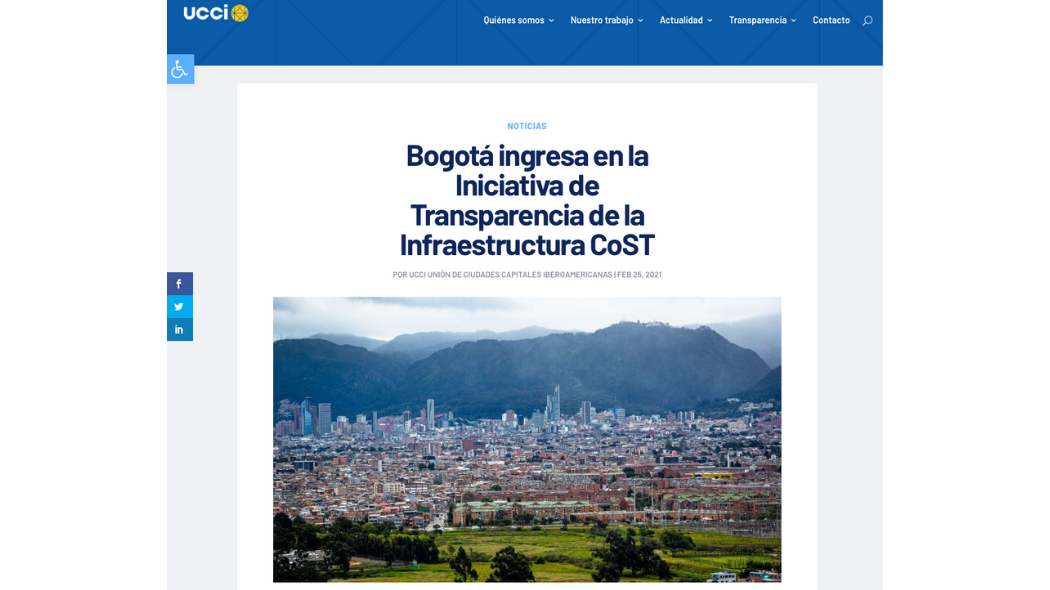 El portal de la red de Ciudades Iberoamericanas destacó que el ingreso de Bogotá ingresa en la Iniciativa de Transparencia de la Infraestructura CoST